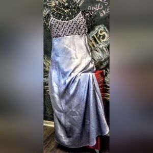 HALSTON Vintage Periwinkle Satin Slip Dress Woven Bodice Adjustable Straps